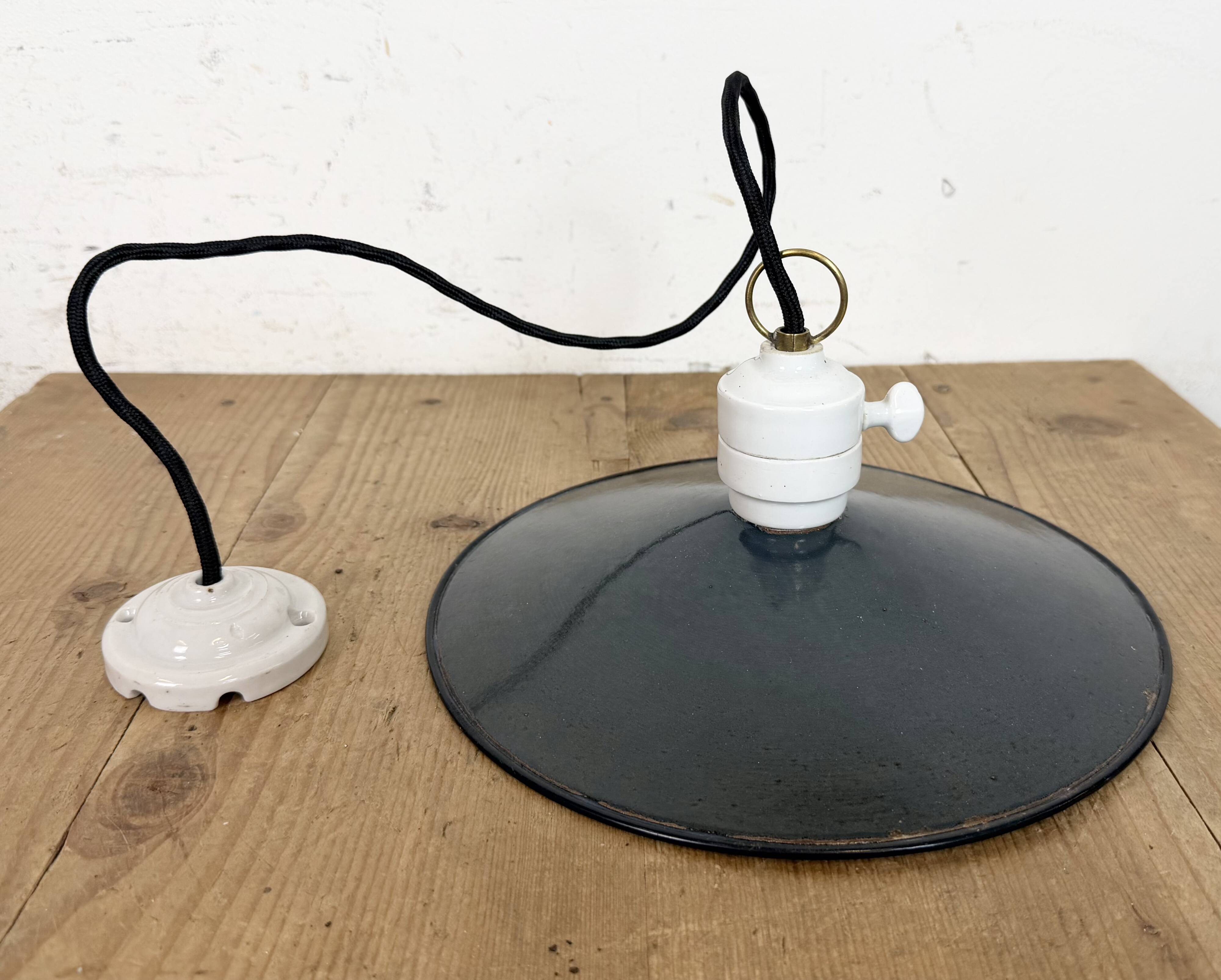 Industrial Blue Enamel Ceiling Light, 1950s