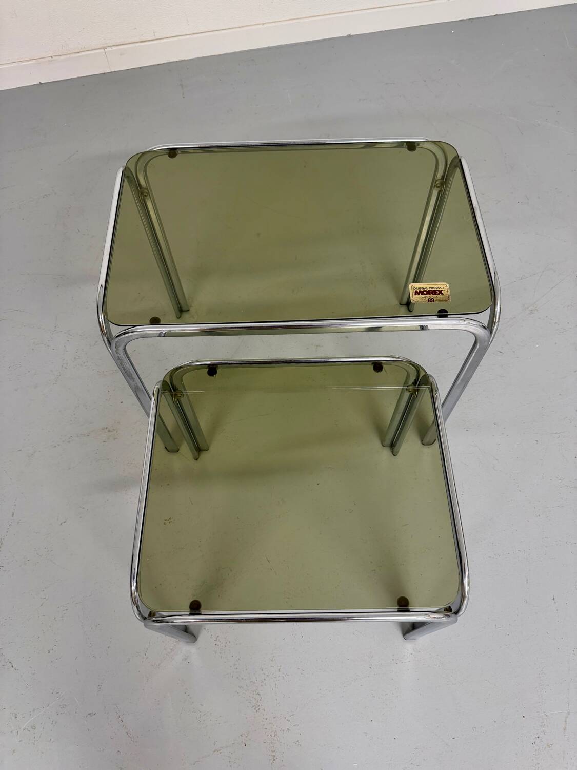 Morex nesting coffee table in metal and smoked glass, Italian design from the 1980s