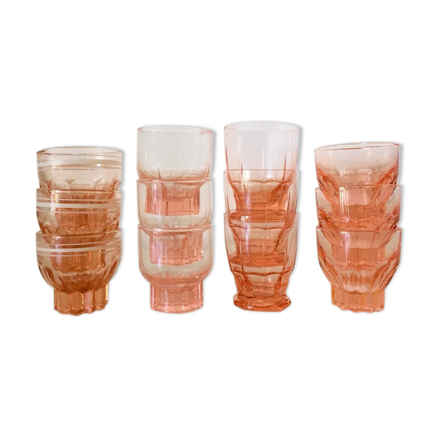 Set of 12 antique small pink glasses