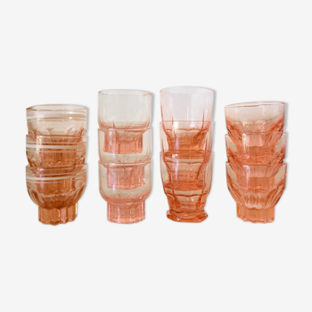 Set of 12 antique small pink glasses