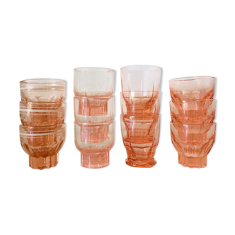 Set of 12 antique small pink glasses