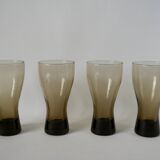 Set of 4 glasses in smoked glass and thick bottom from the 70s