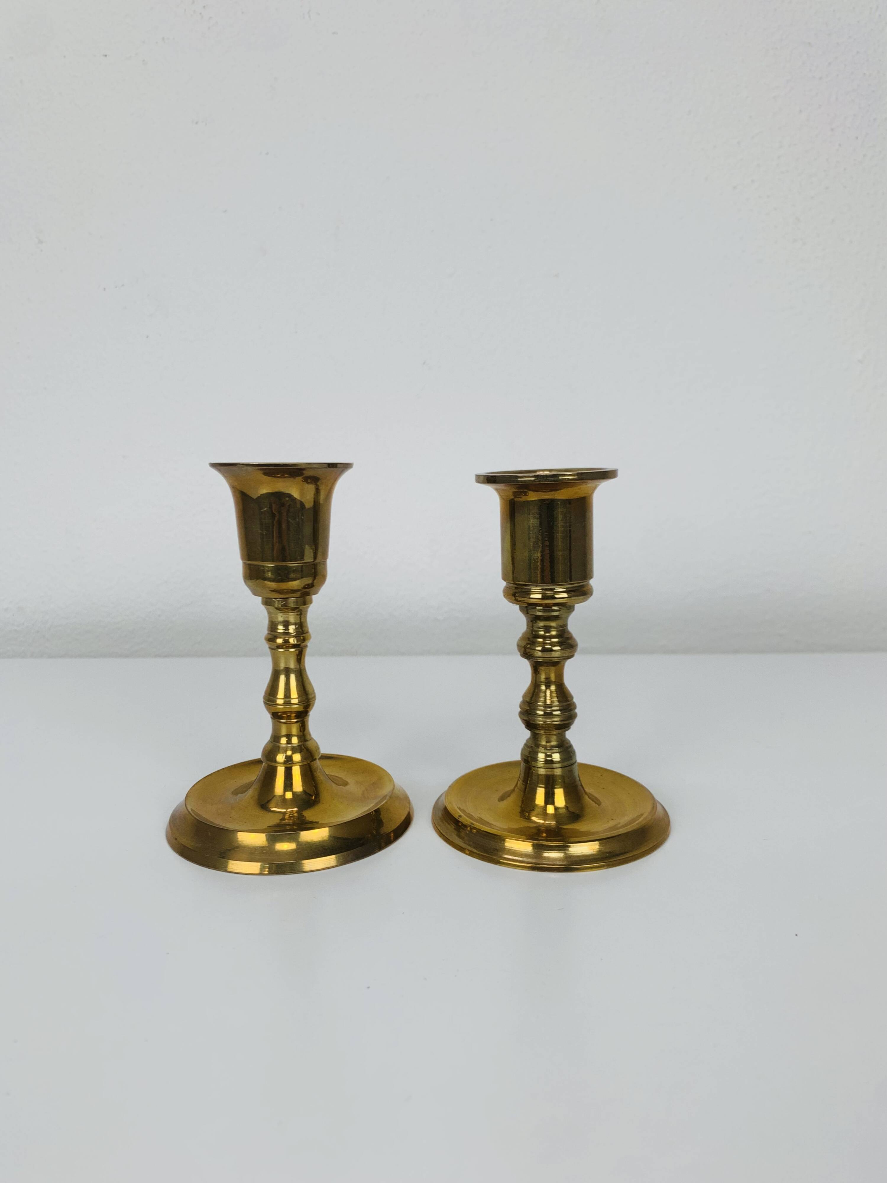 Pair of vintage gilded brass candlesticks