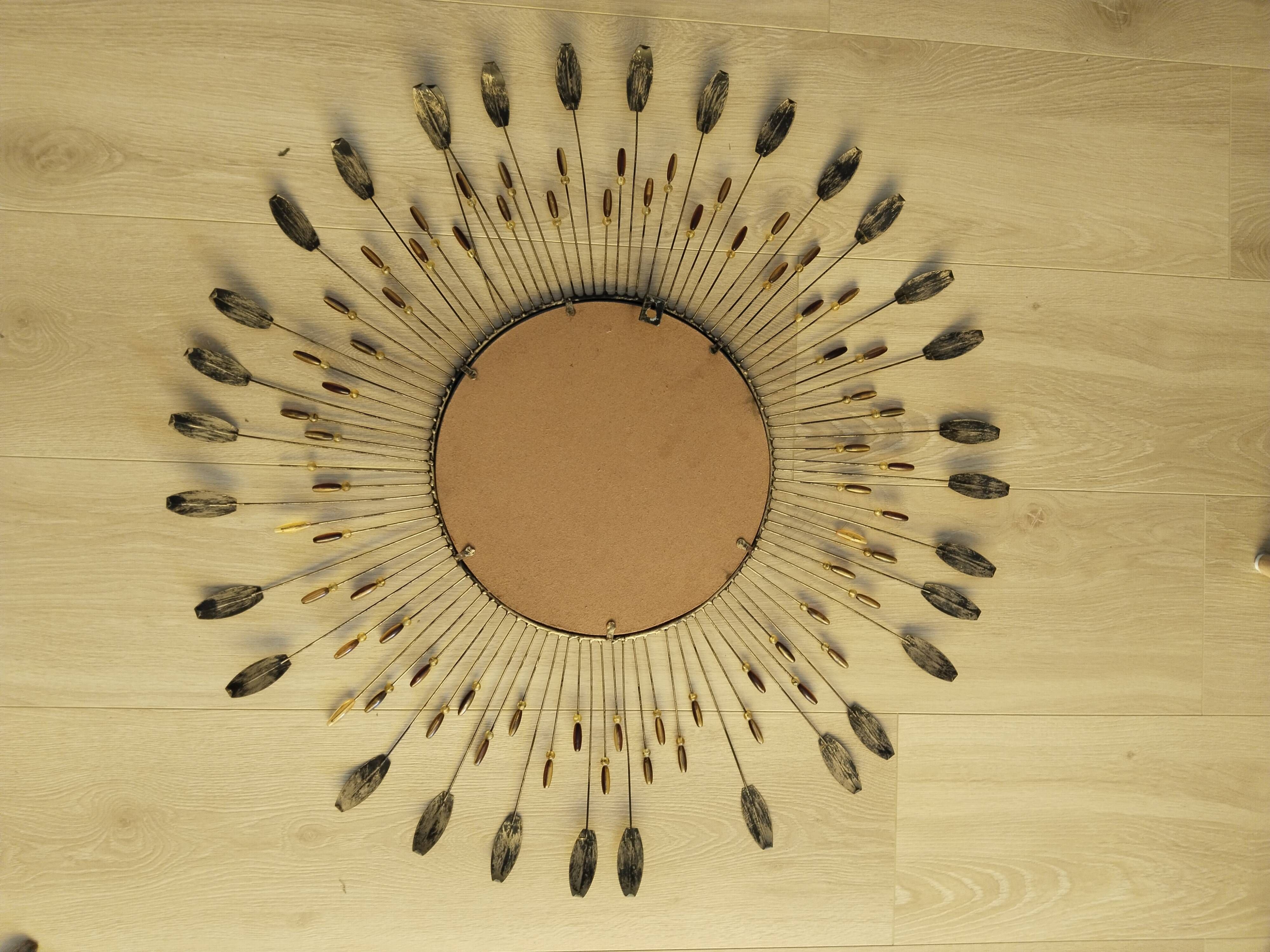 Large metal sun mirror 75 cm, vintage, Line Vautrin style (2)