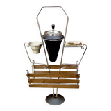 : Multifunctional magazine rack from the 50s-60s in chrome-plated metal and solid wood