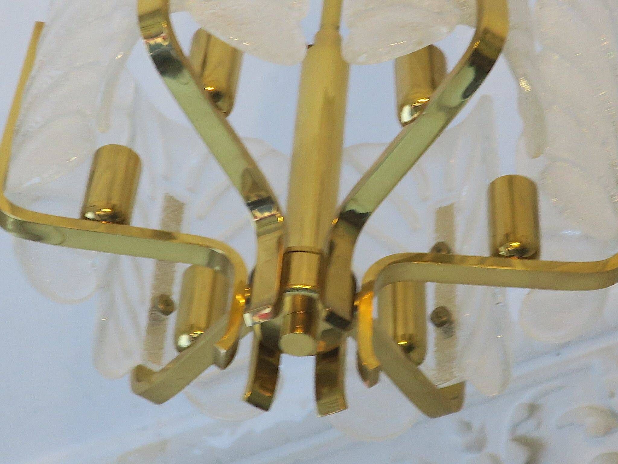 Carl Fagerlund brass and glass acanthus leaf chandelier, Sweden 1960s