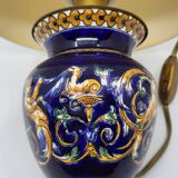Lampe de table faïence de Gien décor Renaissance fond bleu