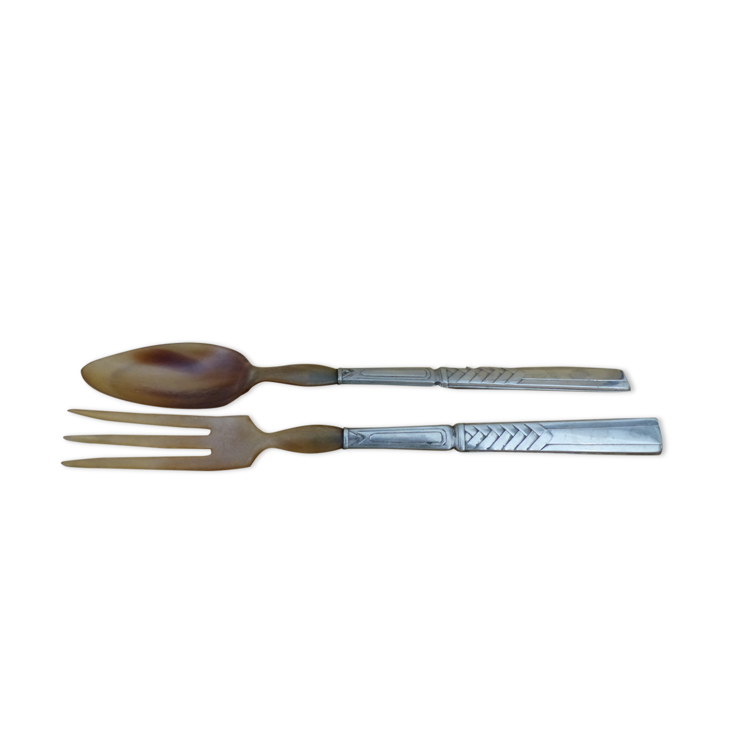Cutlery with horn and metal-silver salad