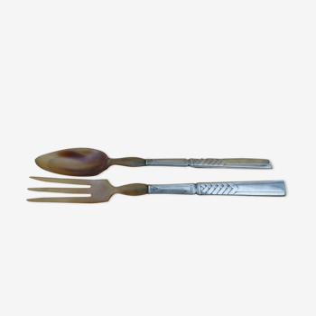 Cutlery with horn and metal-silver salad