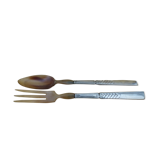 Couverts à salade corne et métal-argenté