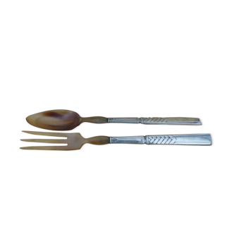 Cutlery with horn and metal-silver salad