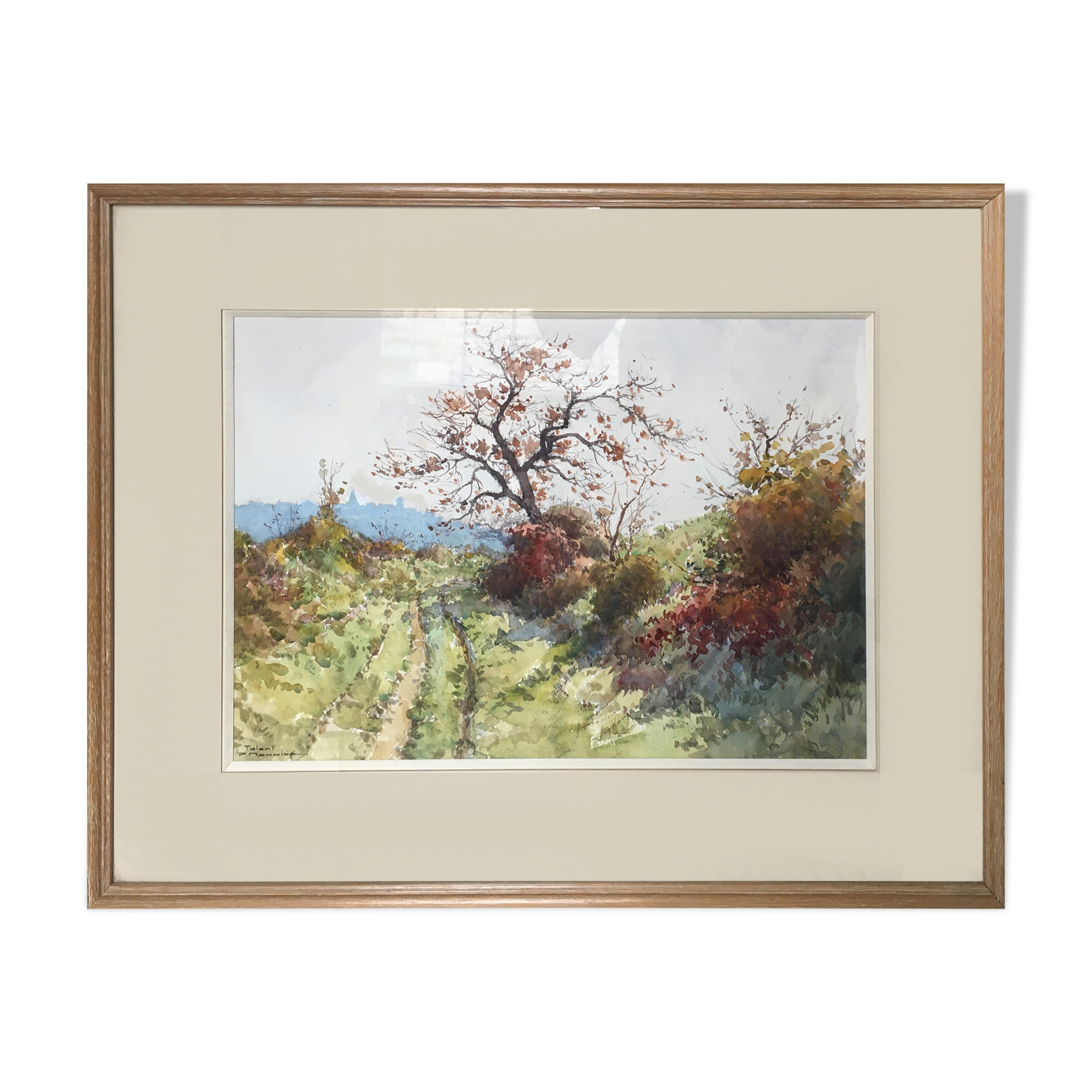 Painting Watercolor Paul Monnier (1907-1982) Landscape View of Talant