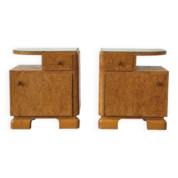 Art Deco bird’s-eye maple nightstands, France, 1930s