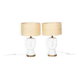 Pair of lamps in white and matt opaline, twentieth century