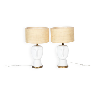 Pair of lamps in white and matt opaline, twentieth century
