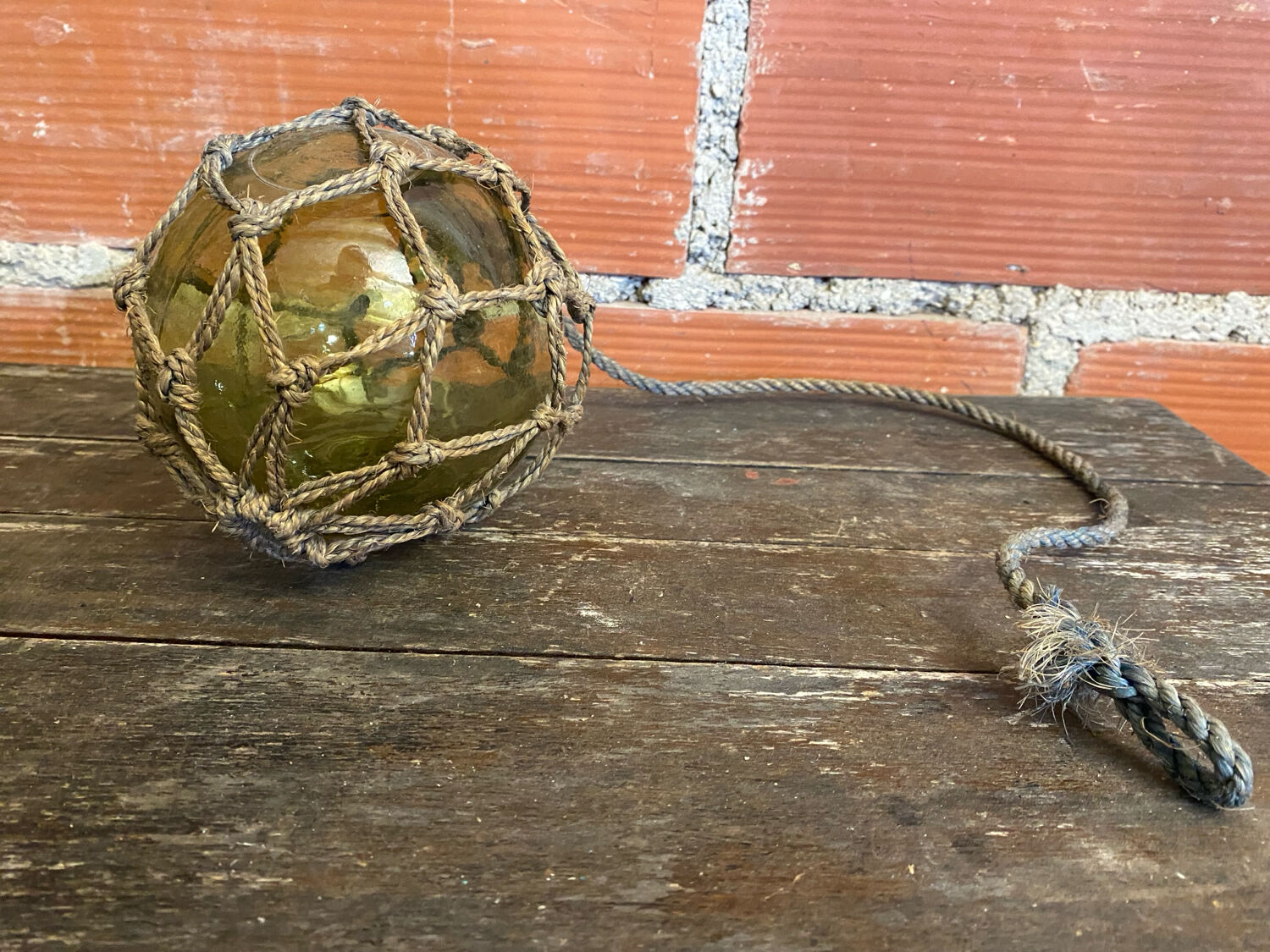Old Fishing Floater Marine Glass + Vintage Net Rope