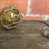 Old Fishing Floater Marine Glass + Vintage Net Rope