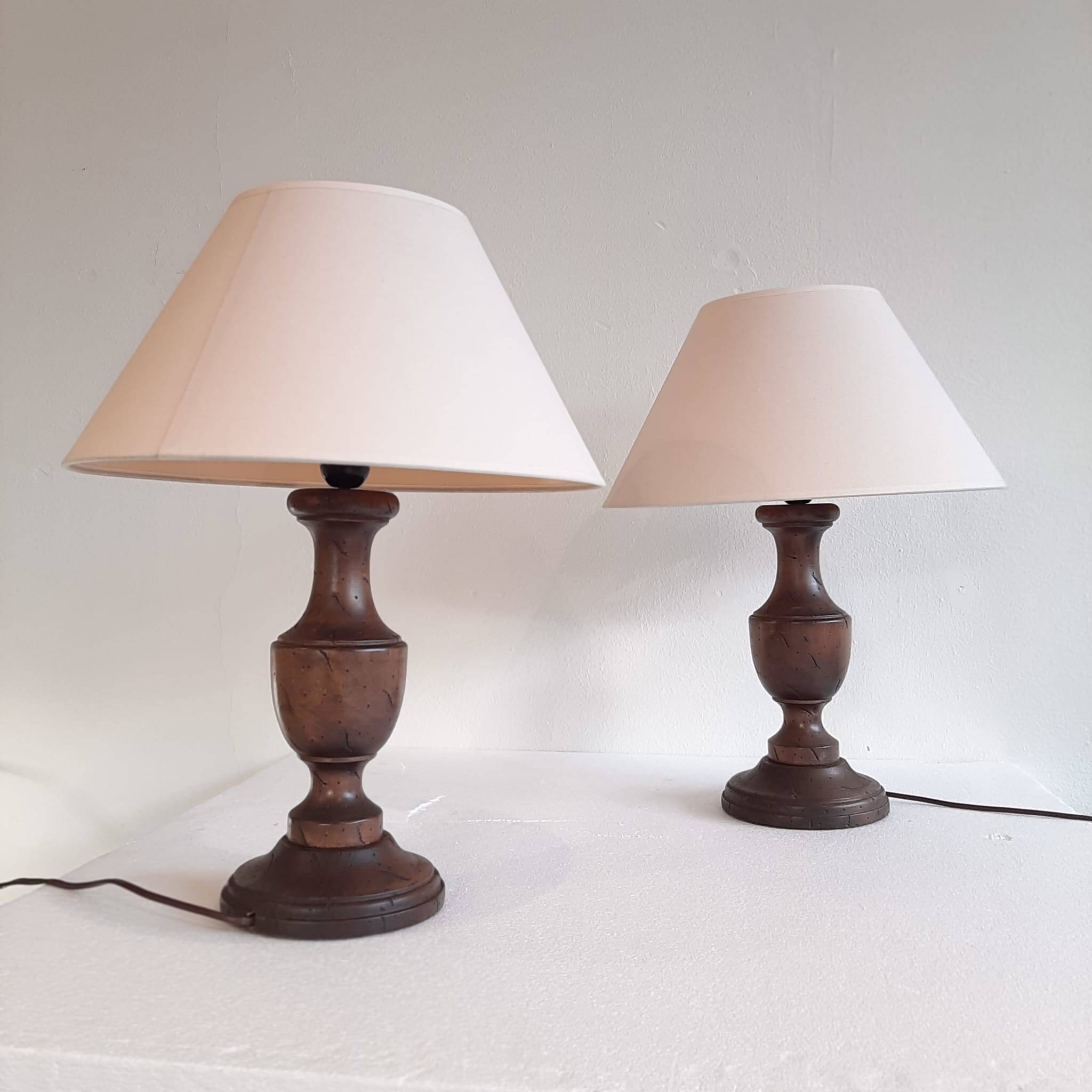 Set of two wooden vintage lamps