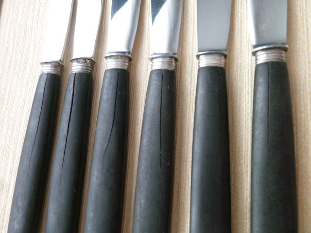 Set of 10 blackened wood handle cheese knives and stainless steel blade