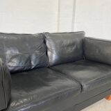 Vintage retro danish mogens hansen 2 person black leather sofa
