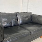 Vintage retro danish mogens hansen 2 person black leather sofa