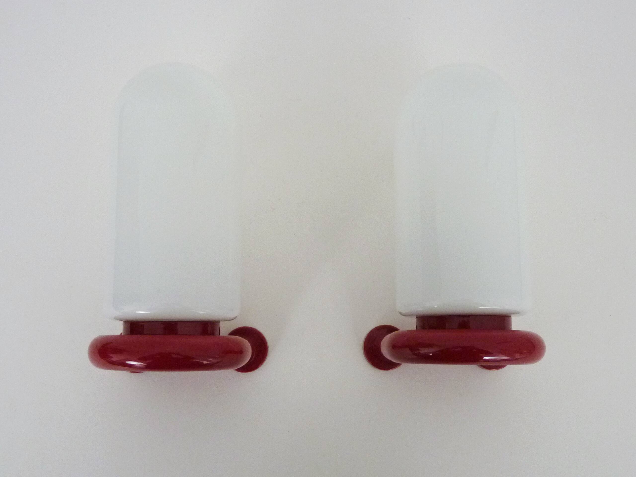 Pair of red and white Space Age wall lights 60s 70s