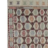 Antique Turkish Kilim Rug: Beige Wool, Zig-Zag Tribal Design 141x235cm