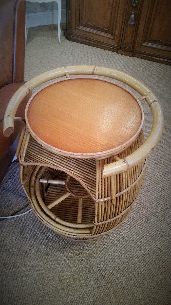 Bar on wheels vintage rattan