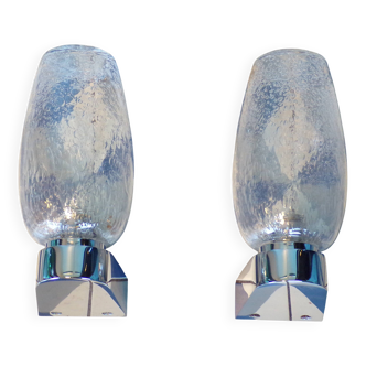 Pair of Keuco wall lights in bubbled glass