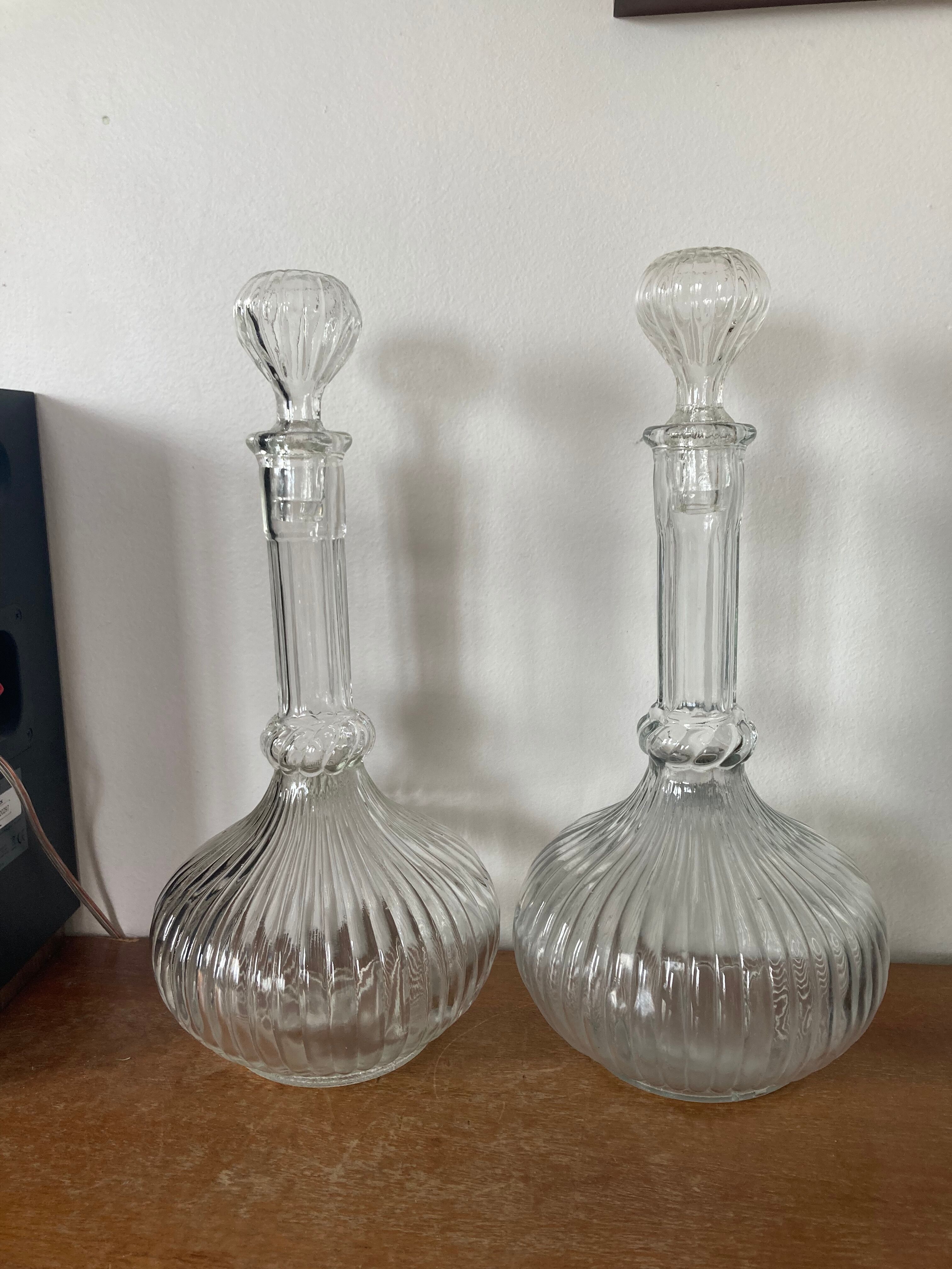Duo of glass decanters