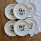 6 vintage porcelain dessert plates Moulins des Loups rose pattern