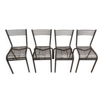 Four Stackable Industrial Workshop Chairs Vintage Design