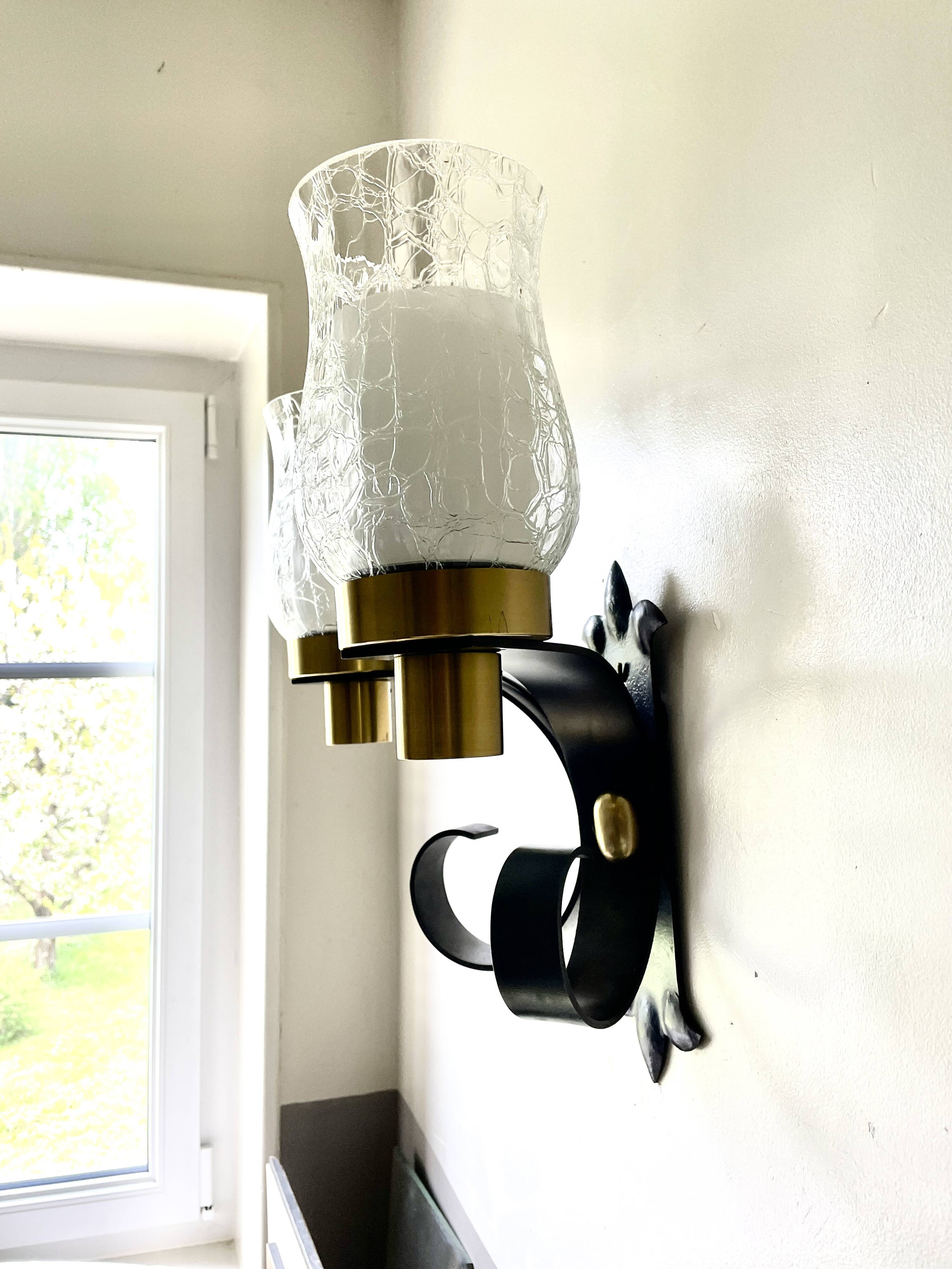 Large brutalist wall light by Jean Perzel