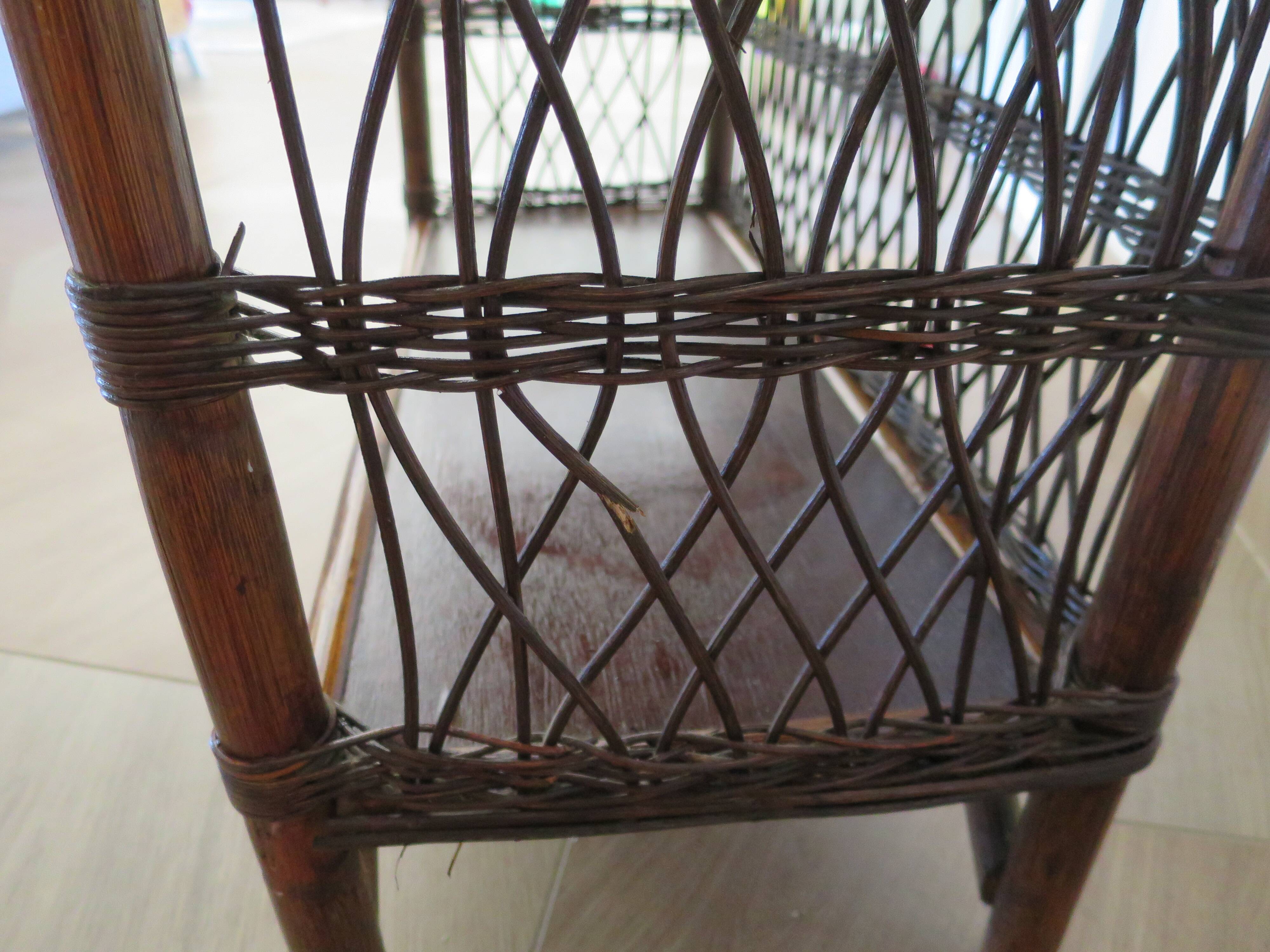 Bookcase - Bibus - 3 levels - woven rattan - bamboo - Vintage - 70s