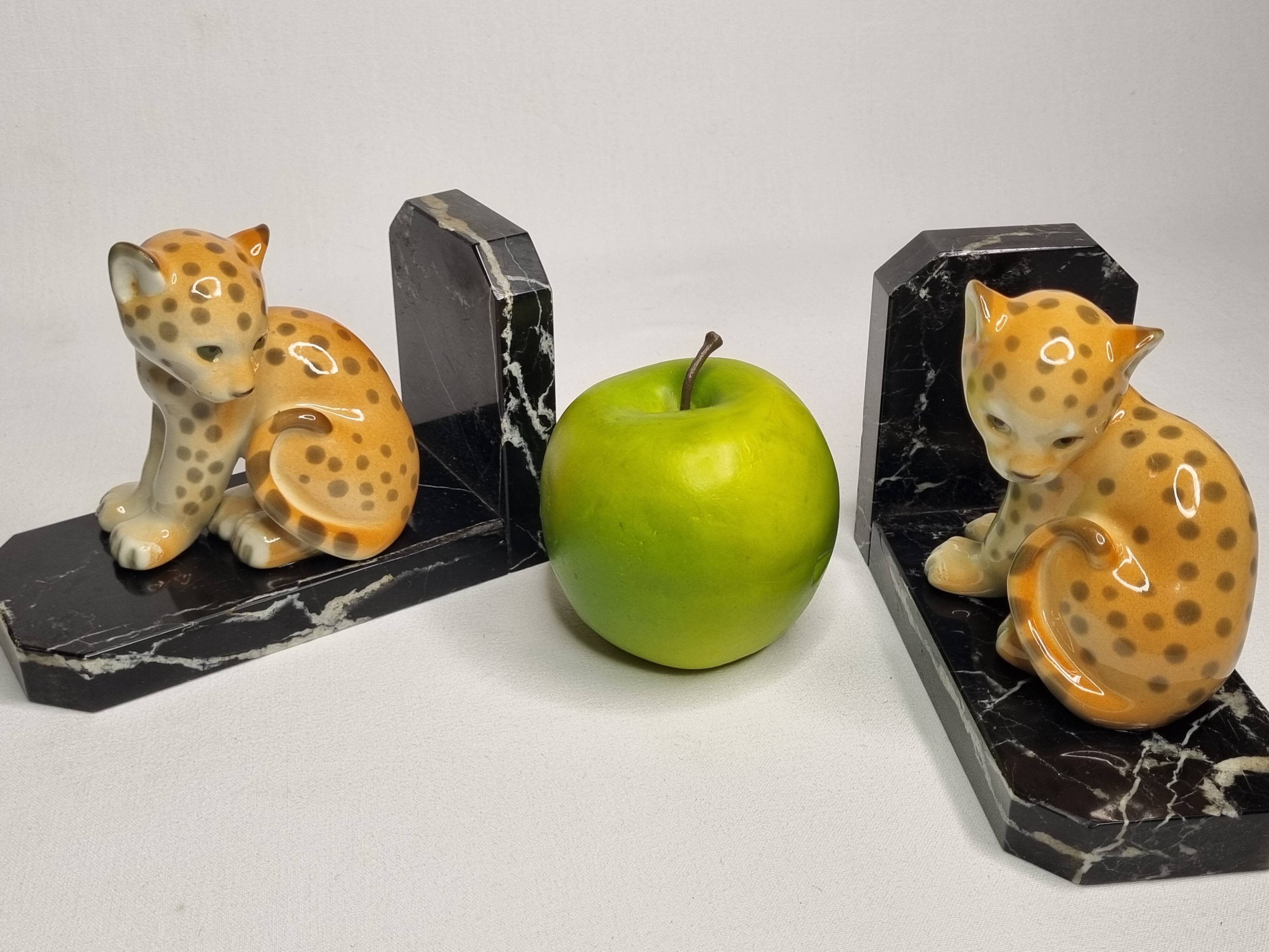 Pair of Lomonosov marble and porcelain bookends