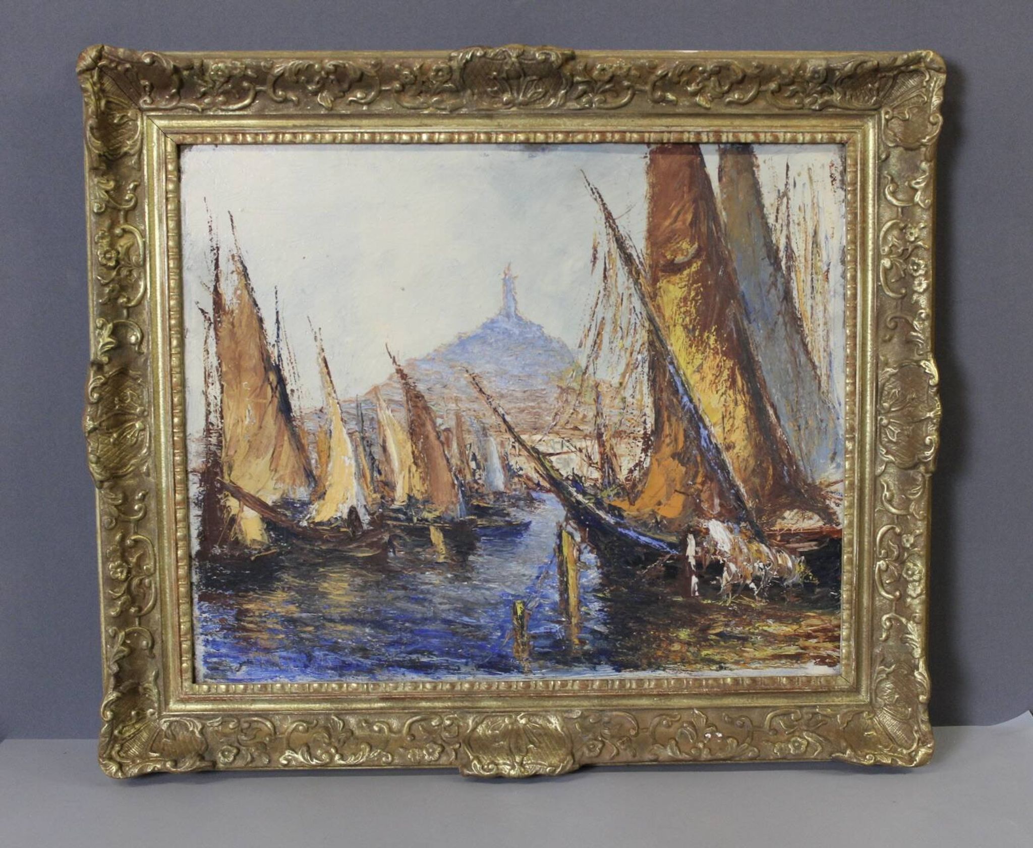 Huile sur panneau "le port de Marseille" vers 1950
