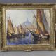 Oil on panel "The Port of Marseille" circa 1950