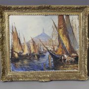Huile sur panneau "le port de Marseille" vers 1950