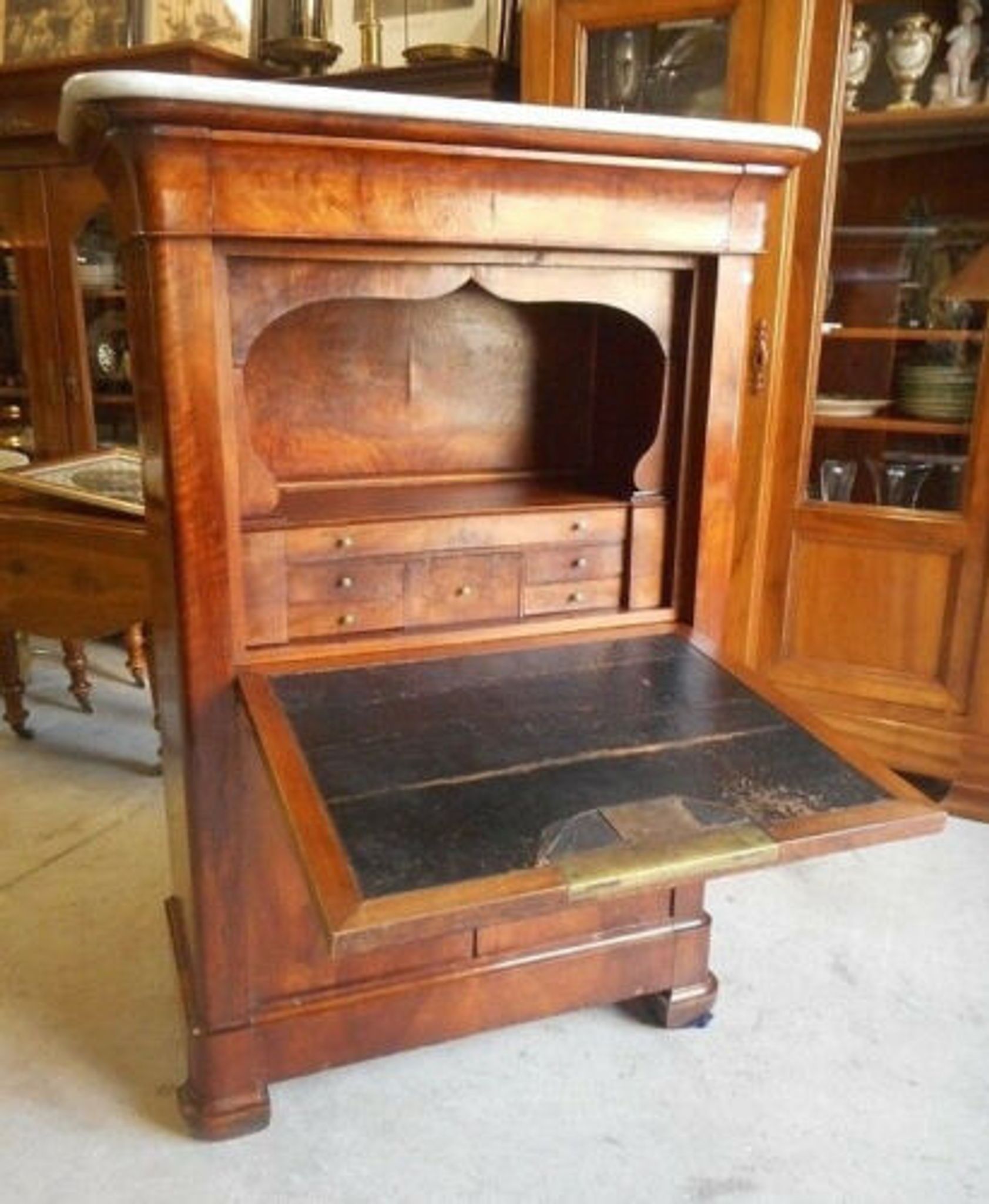 Louis Philippe mahogany secretary with flap and marble top