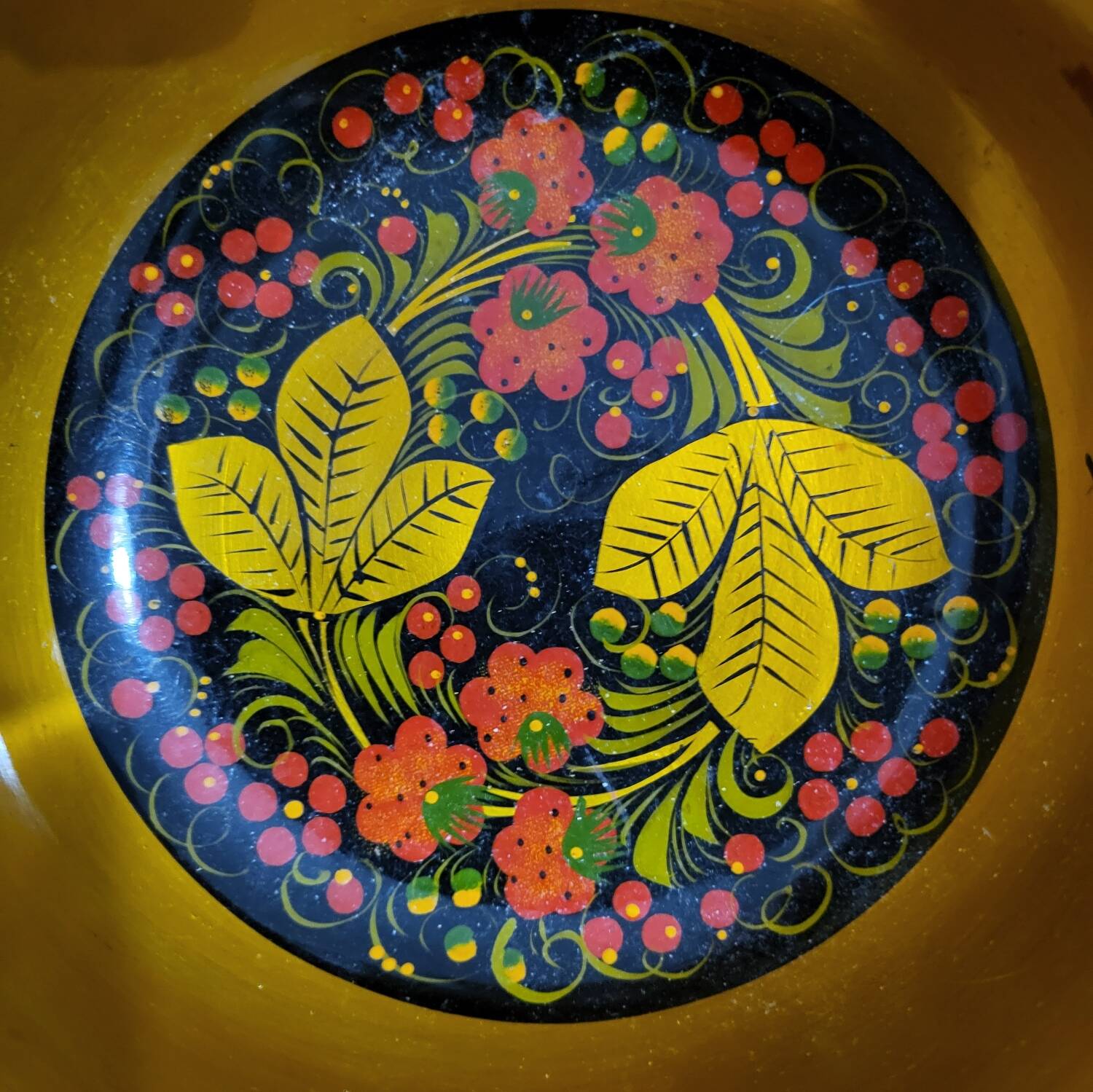 Vintage Soviet Khokhloma wooden bowl in excellent condition.