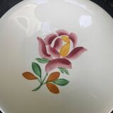 7 soup plates, Gien France, princess model, enameled ceramic floral pattern, roses, painted