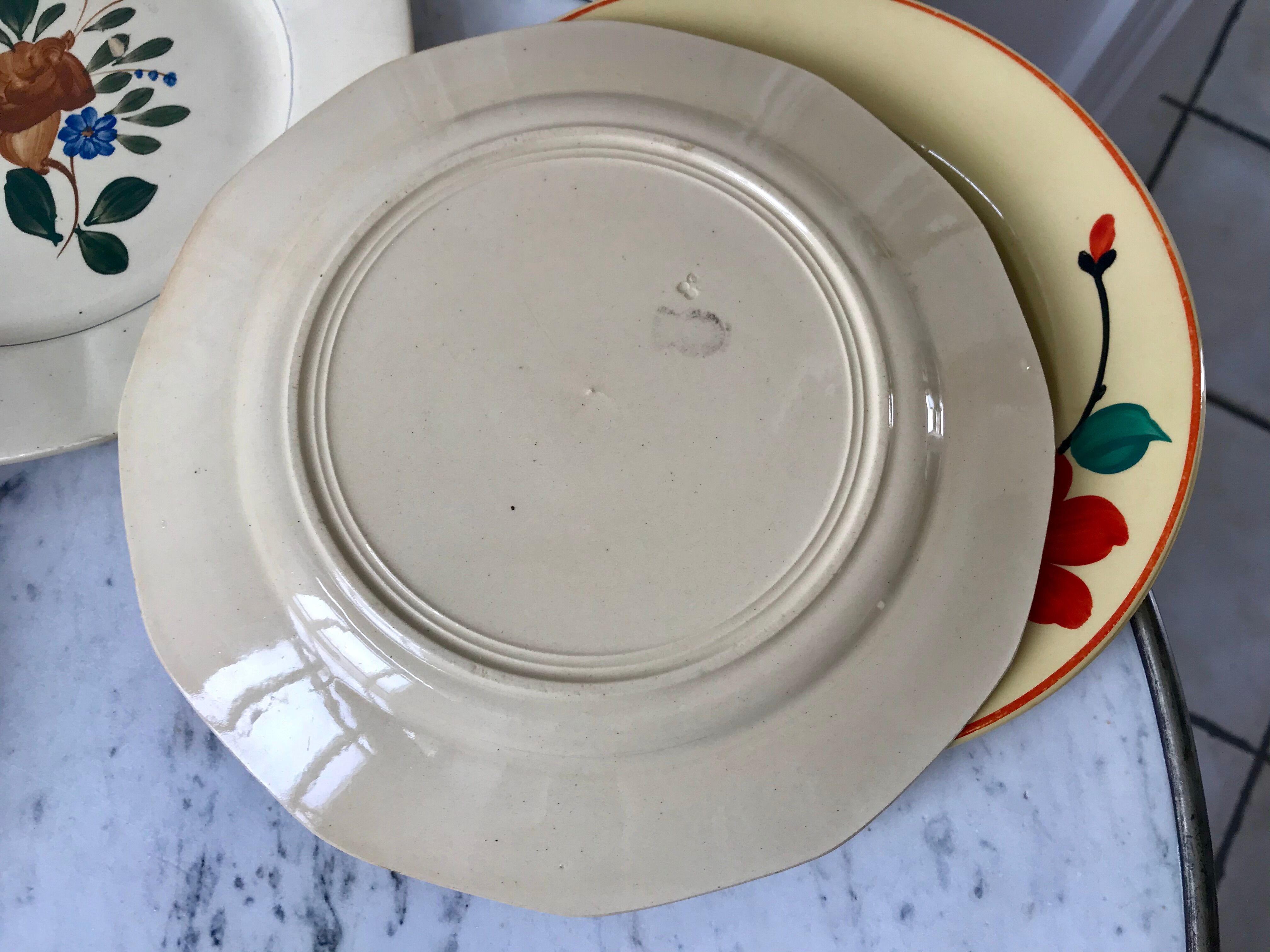 Lot de 6 assiettes plates dépareillées digoin sarreguemines modèle "ginette" & autre années 40-50