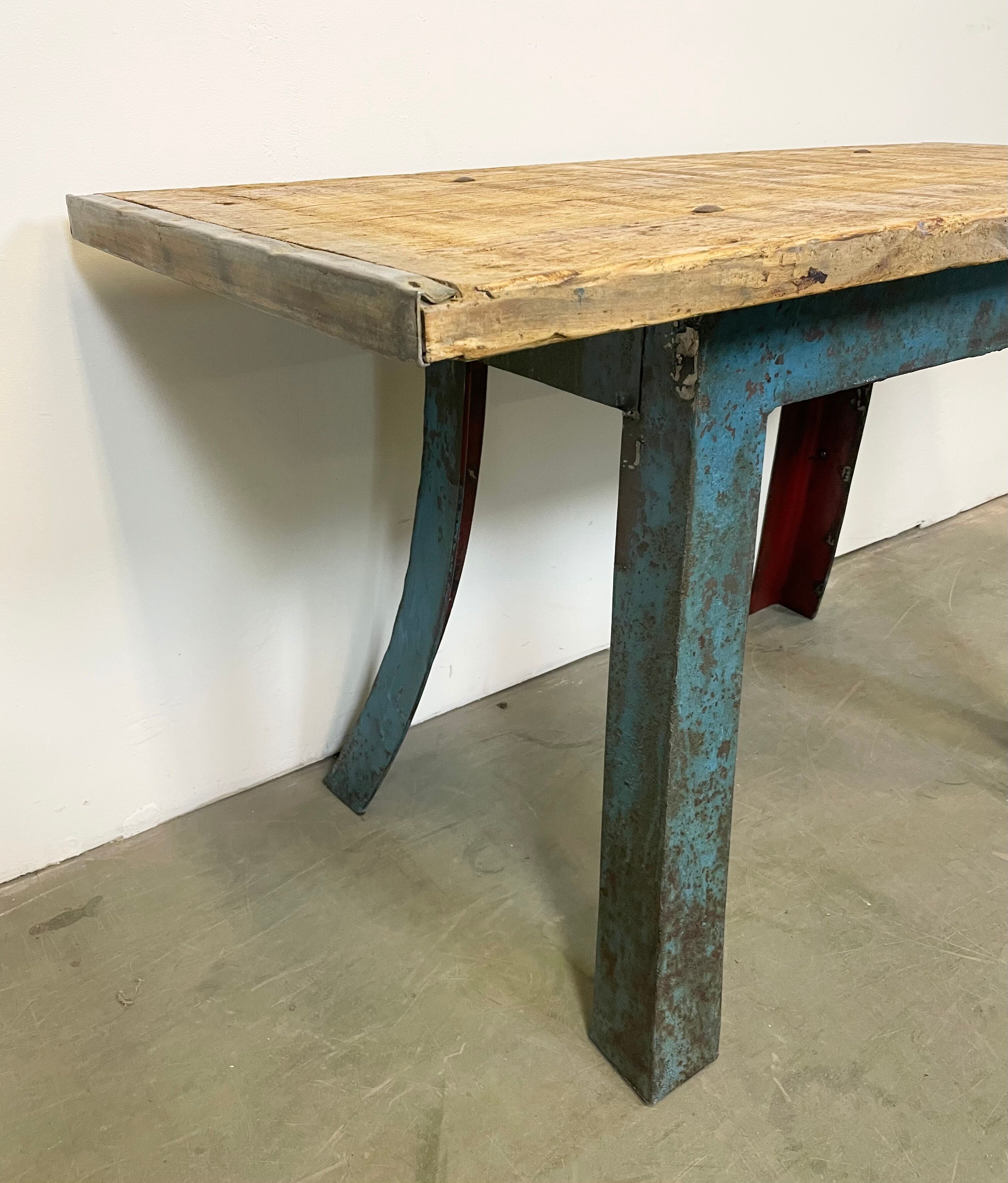 Blue Industrial Dining Table, 1960s