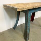 Table à manger industrielle bleue, années 1960
