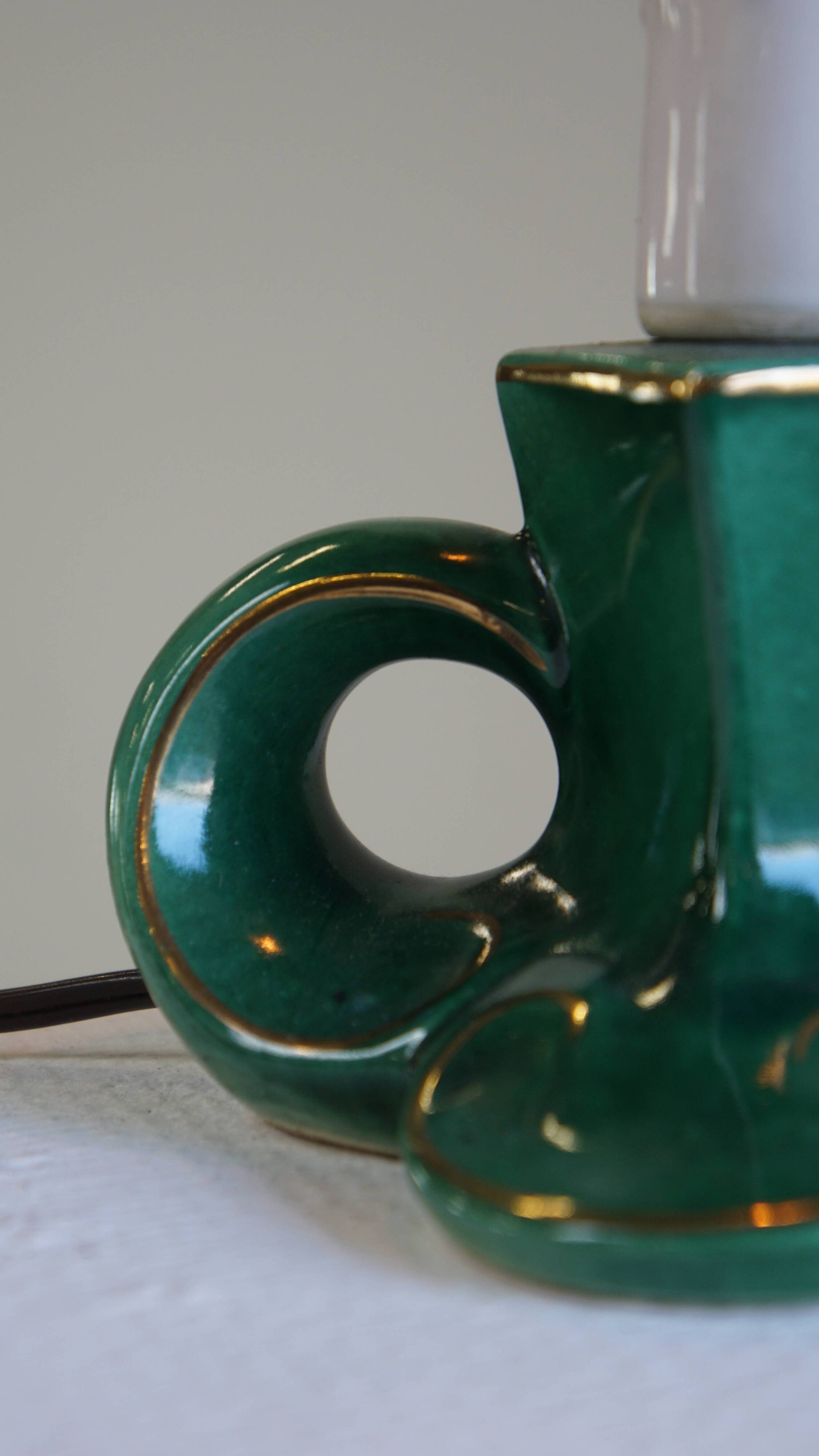 Vintage Green Ceramic French Lamp with Gold Accents