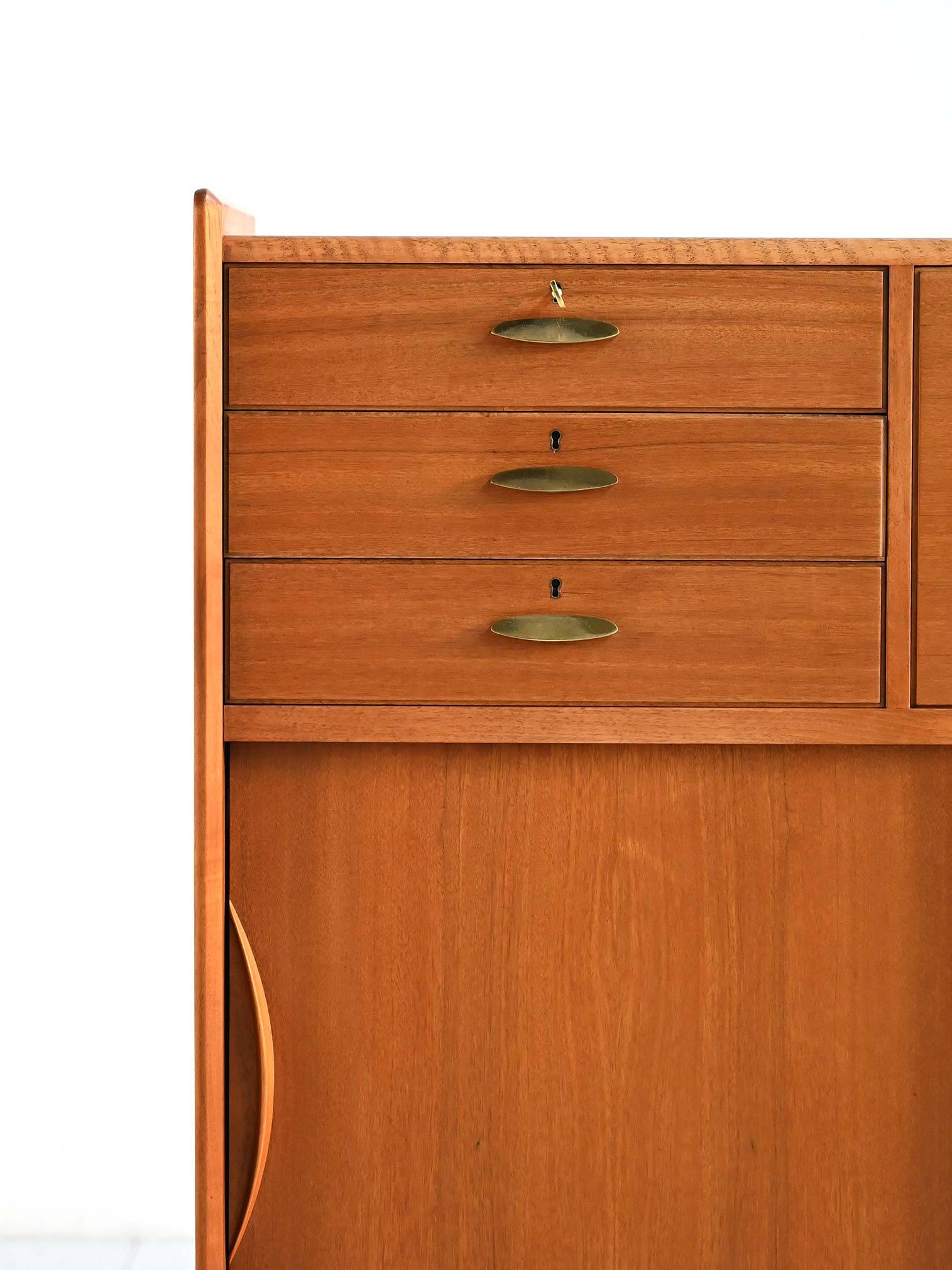 1950s Danish teak and brass cabinet