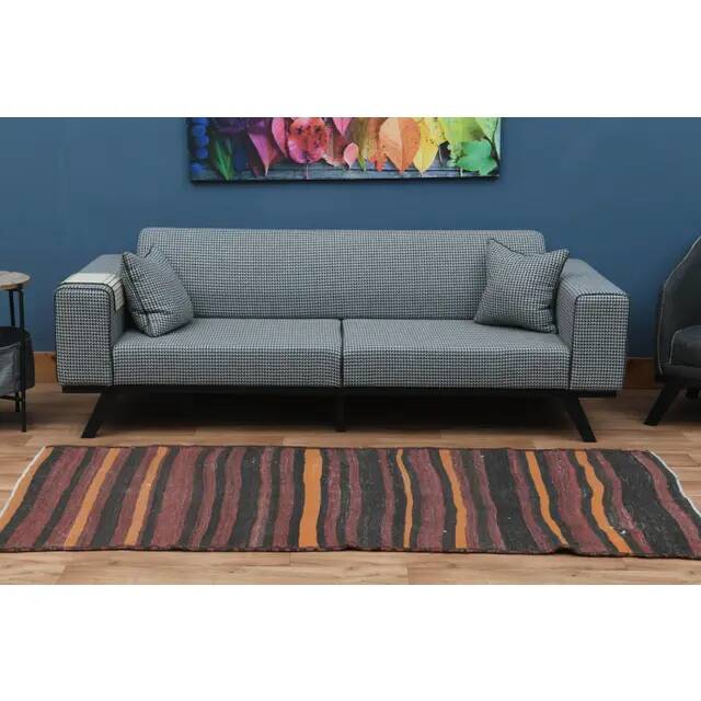 Vintage Turkish Striped Orange Purple Runner Rug 107x233