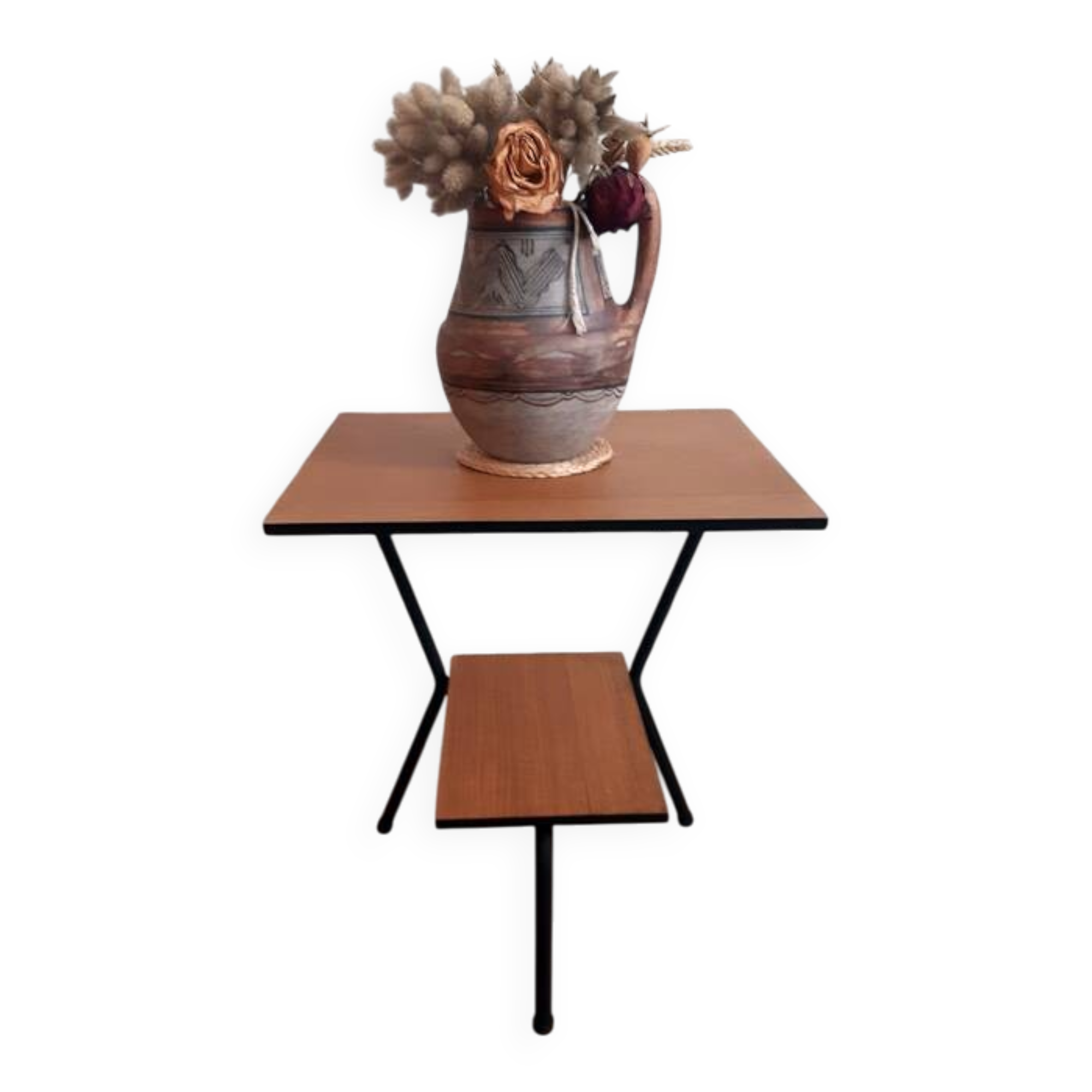 1960s modernist side table – tubular structure & double top