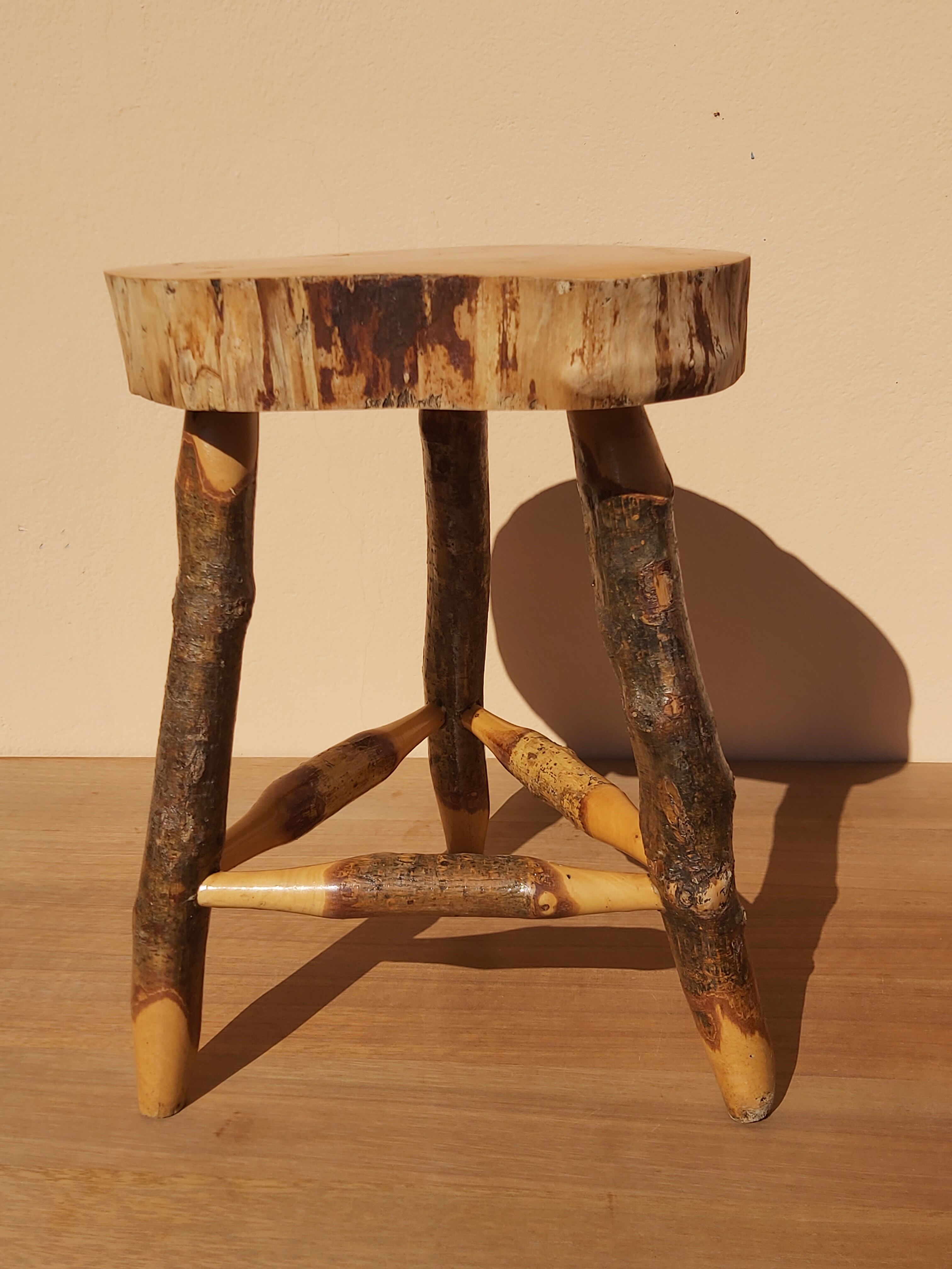 Vintage raw wood tabouret