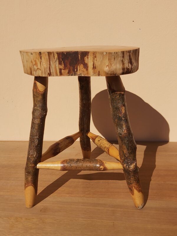 Tabouret vintage bois brut